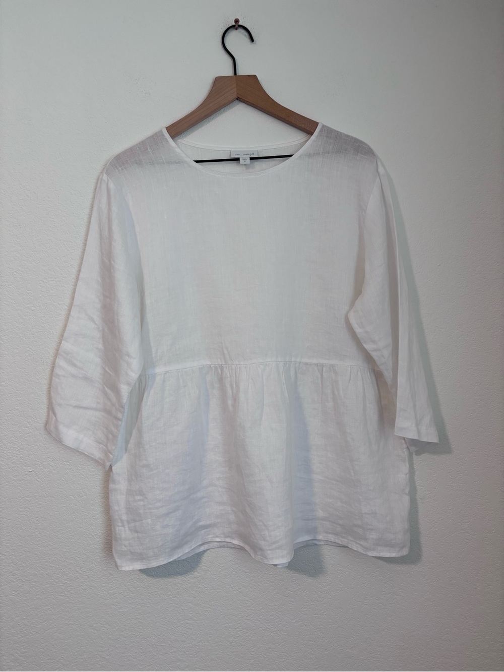 Pure Jill 100% Linen Peplum Babydoll Top White Size S